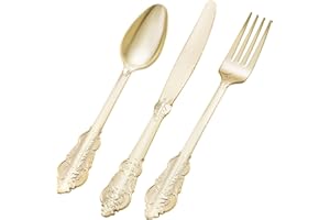 Bestluck 150PCS Gold Plastic Silverware for 50 Guests, Heavy Duty Gold Disposable Utensils Sets, Includes 50 Forks, 50 Spoons, 50 Knives, Elegant Cutlery Perfect for Wedding, Party