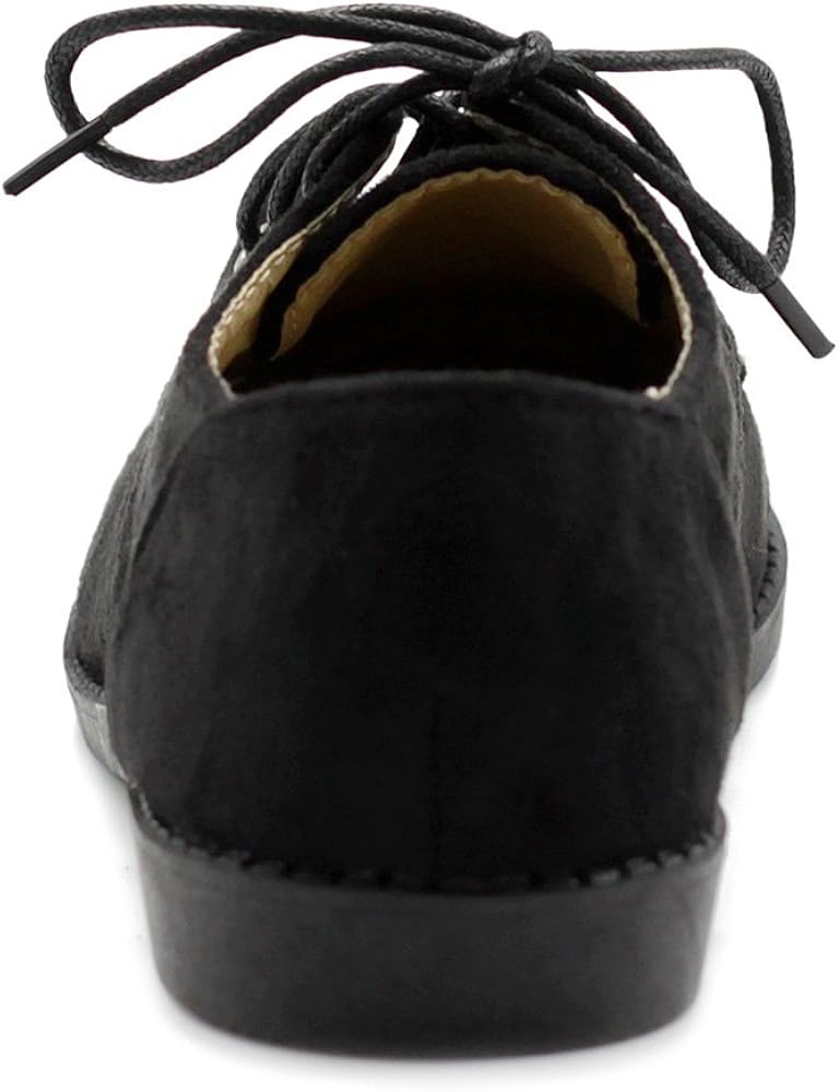  | Ollio Women Classic Flat Shoe Lace Up Faux Suede Oxford | Oxfords