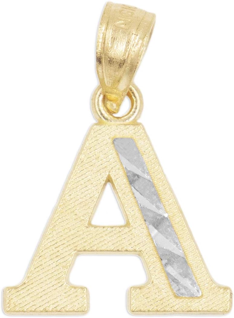 10k Real Solid Gold Two Tone Initial Pendant with Diamond Cut Finish, Available in Different Letters Personalized Letter Jewelry Gifts for Her