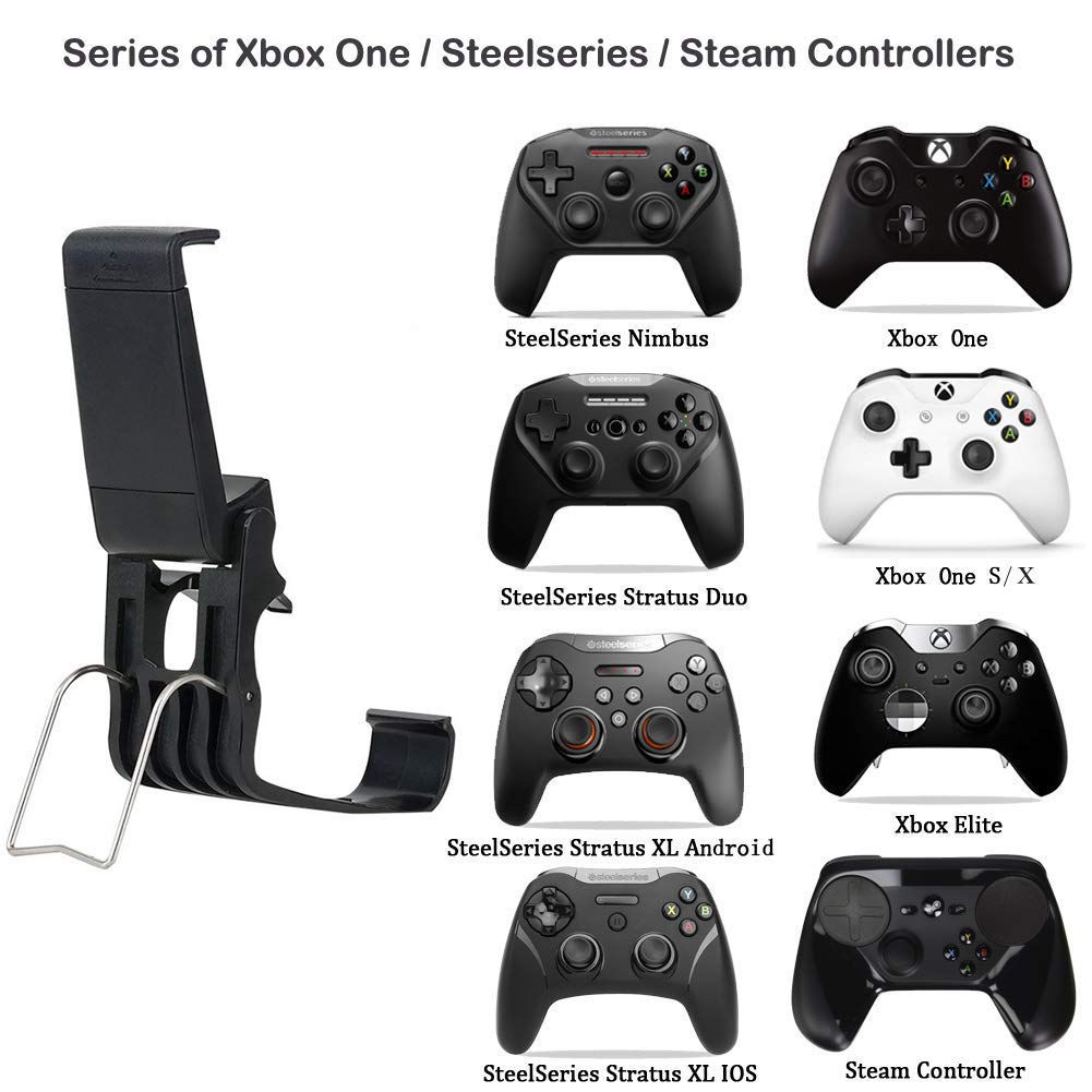 Megadream Foldable Mobile Phone Holder Cellphone Clamp Smartphone Clip Compatible with Microsoft Xbox One/Xbox One S/Xbox One X, SteelSeries Stratus XL/Nimbus, Steam Controllers, with Analog Stick Cap