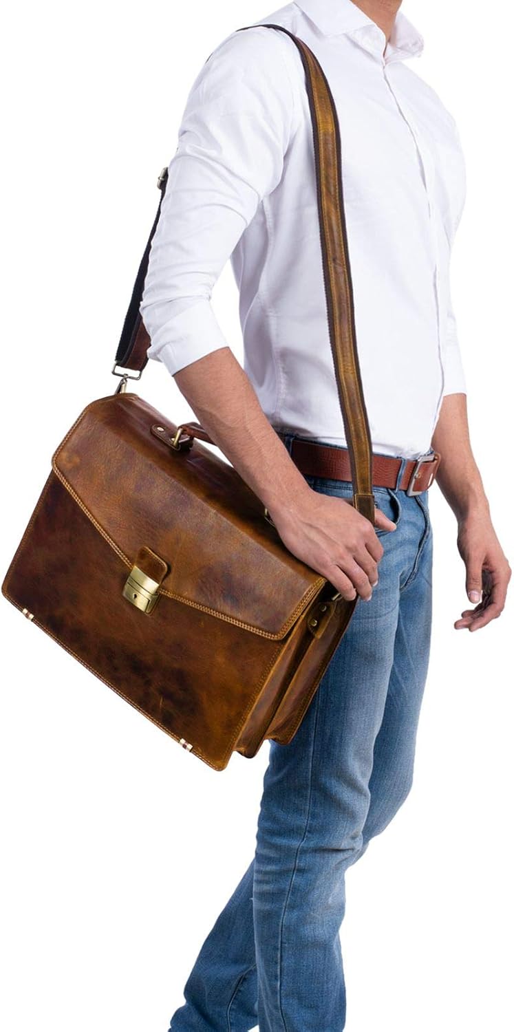 STILORD "Cosmos" Vintage Briefcase Leather XL for Men Classic Shoulder Bag for Work Business Office with Laptop Compartment Genuine Leather Colour:Prestige - Image 3