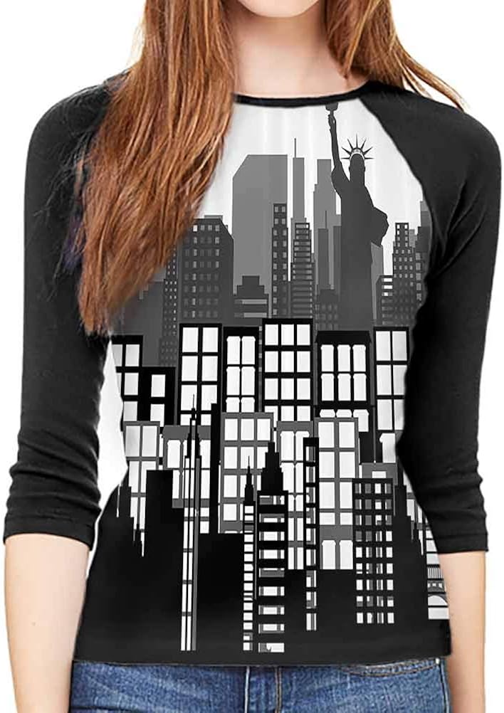 QIAOQIAOLO American Decor Women's Blouse 3/4 Sleeve Breathable Slim-fit Teens