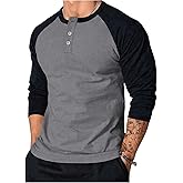 RoseSeek Men's Raglan Long Sleeve Baseball Tee Shirt Crew Neck Henley T Shirts Button Down Color Block Tops