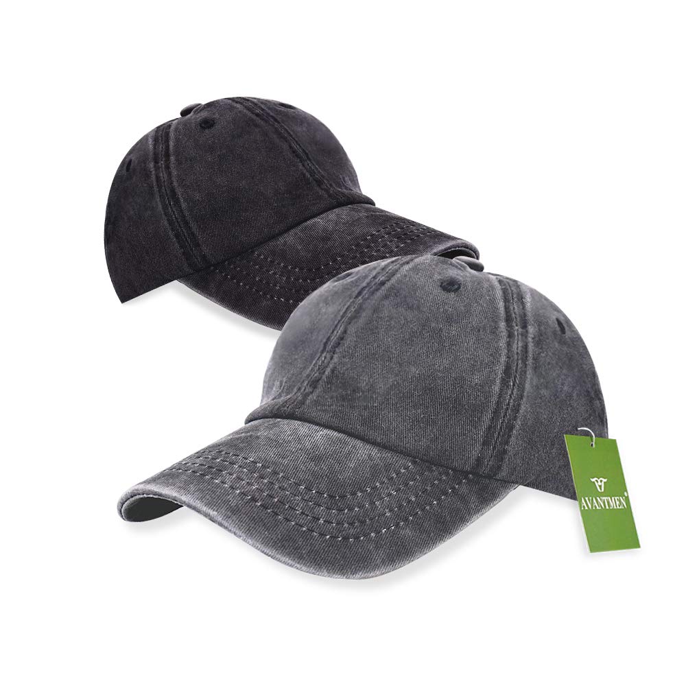 AVANTMEN Kids Baseball Cap Distressed Washed Sunhat Toddlers Little Boys Girls 100% Cotton 2-7 Years (2 Pack Black/Grey)
