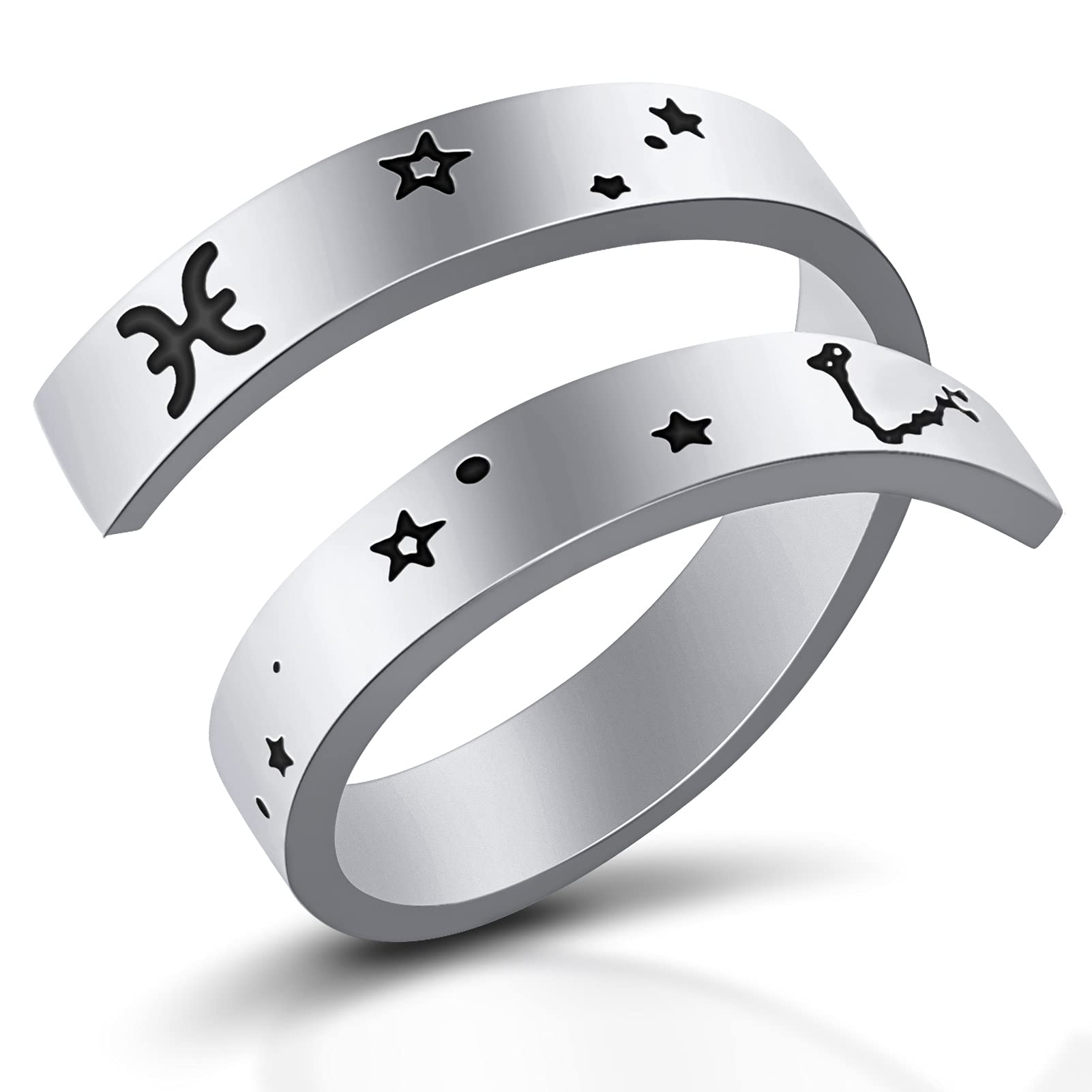 Zodiac Rings,LucBuy Cancer Leo Pisces Stainless Steel Engraving Constellation Finger Rings,Size Adjustable Horoscope Astrology Open Band Ring Jewelry Birthday Gifts for Women Men Teens Girls