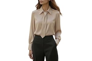 Women Tie Neck Blouse Business Casual Office Work Tops Collared Long Sleeve Blouse Tops