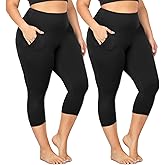 2 Pack Plus Size Capri Leggings for Curvy Women -1X-4X High Waisted Tummy Control&Soft Yoga Workout Gym Tights Pants