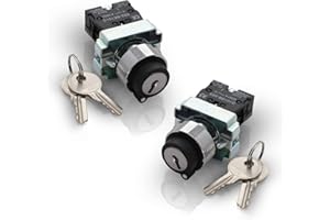 Shopcorp - 2 Position Maintained Selector Rotary Key Switch - Self-Lock Switch, 22mm Mounting Hole Size, 1NO Control Function, 415V Voltage and 10A Contact Current - XB2-BG21 Model (2 Pack)