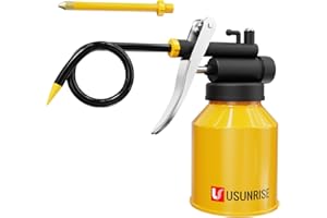 USUNRISE Multipurpose Metal Oil Can,Oil Can Pump Oiler with 2 Spout for All Lubrication Need of Car, Bikes and Machines -8 oz.Yellow Capacity