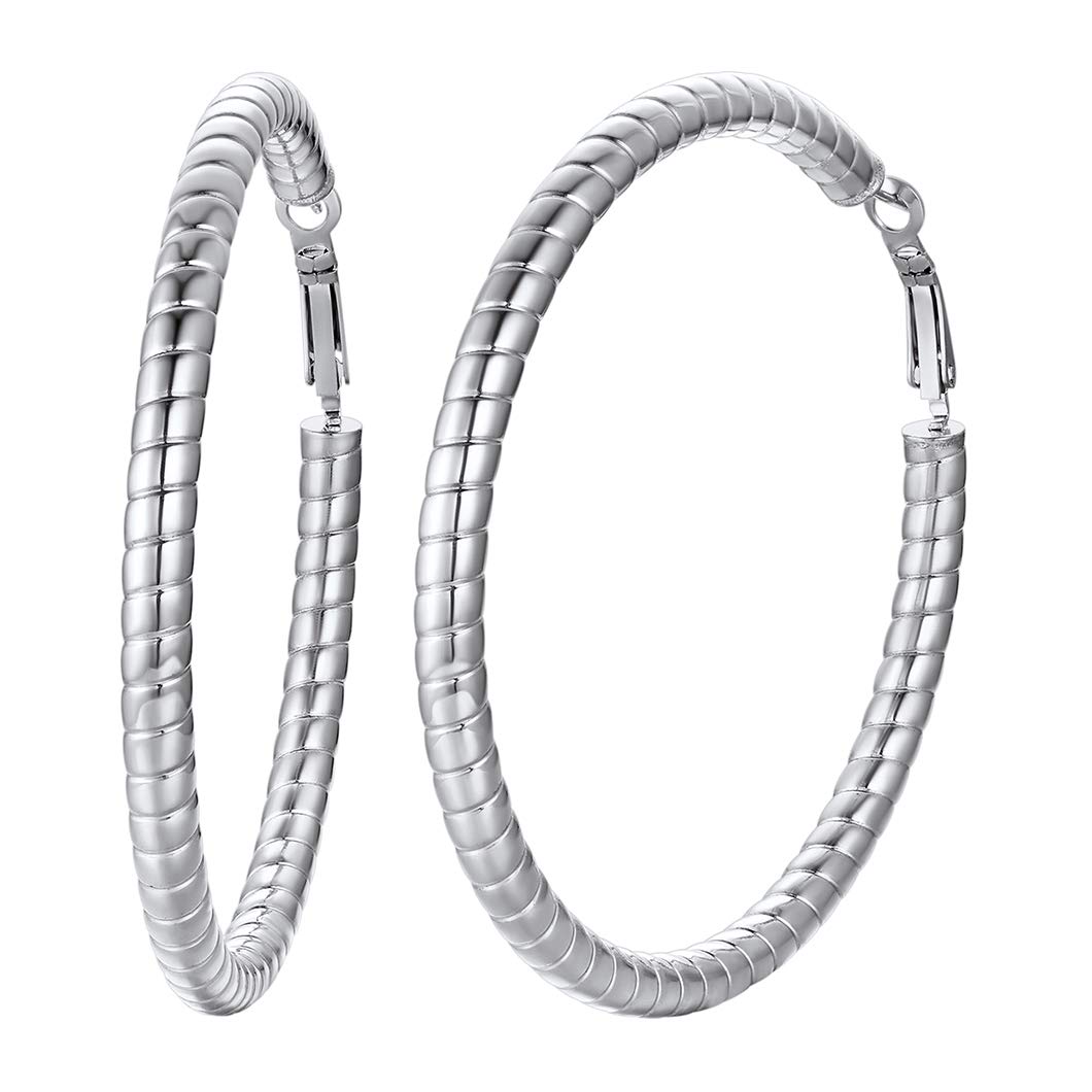 Big Hoop Earrings For Women 70MM Diameter Hollow Circular Tube Earbob Lightweight Stainless Steel Jewellery For Girls Present For Girlfriend Hypoallergenic Large Loop Earring (With Gift Box)