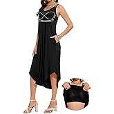 JOYSHAPER Built in Bra Summer Maxi Dresses Casual Sundress Beach Dress Vacation Dress with Pockets