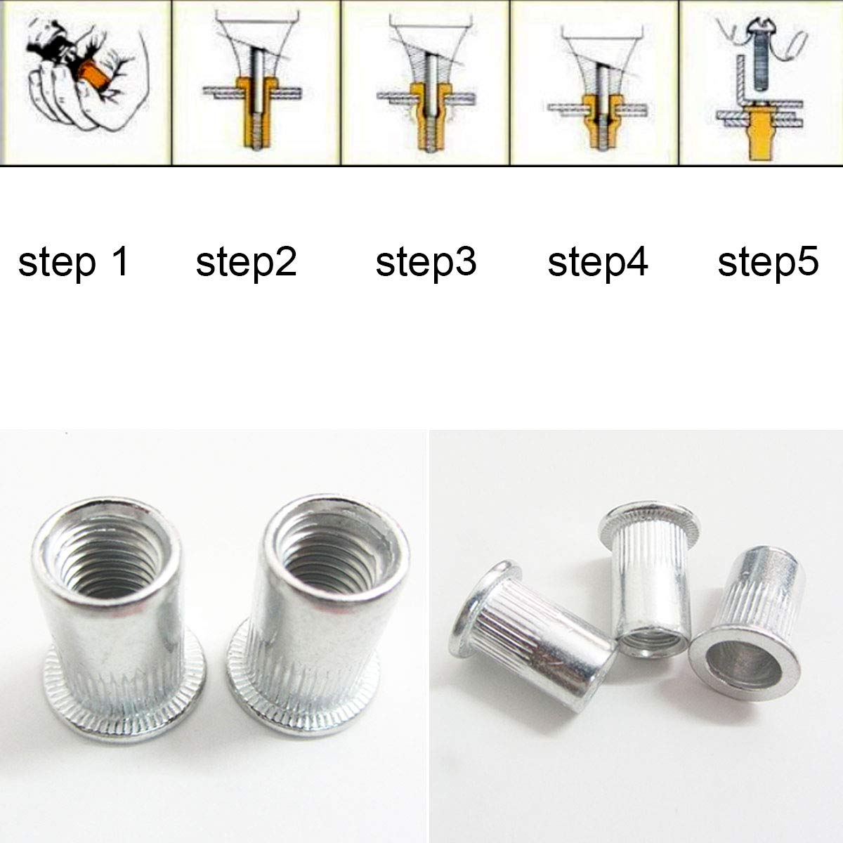 120 Pcs 1/420 Aluminum Rivet Nut Threaded Inserts Rivets Nuts UNC Flat
