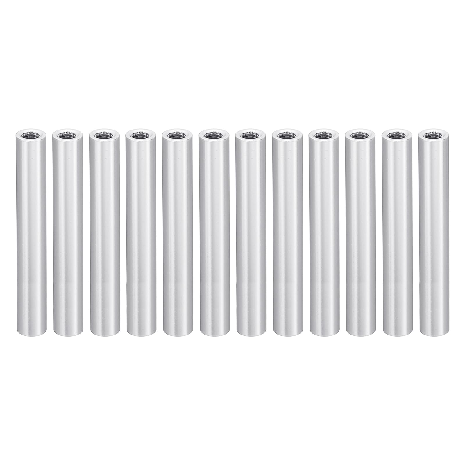 PATIKIL 12pcs M3 Metal Threaded Standoff Spacer Nuts, Round Aluminum Spacers Female Coupling Screws, 1/8" ID x 3/16" OD, Silver 3x5x37mm