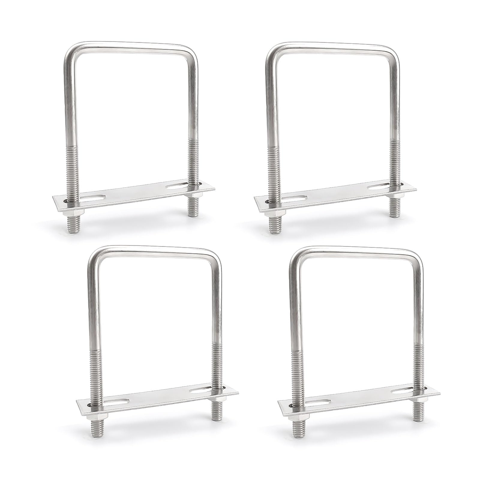 0XBIT U Bolts, 4 Pieces 70 x 110 mm U Clamp, Threaded Metal Round U Bolt, Square Bolt Clamp, Suitable for Pipes, Fixed Solar