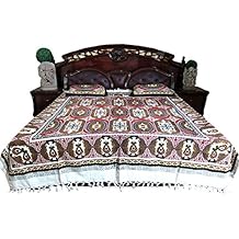 Bohemian Cotton Bedspreads Red Black 3pc Indian Bedding Pillows