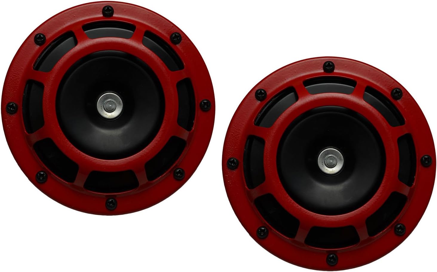 DUAL Super Tone LOUD Blast 139Db Universal Euro RED ROUND HORNS (Quantity 2) High Tone / Low Tone Twin Horn Kit with Bracket Pair Compact - Extremely LOUD for Car Bike Motorcycle Truck for Hyundai Genesis Coupe Tiburon Accent GS GLS SE 2 3 4 door Veloster Turbo Turbocharged Coupe Sedan Hatchback Elantra