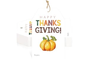 jijAcraft Thanksgiving Tags with String - 50Pcs Happy Thanksgiving Gift Tag, 3.3x2.1In Fall Pumpkin Name Labels Tags for Thanksgiving Gift Wrap, Party Favors, Greeting Cards, Candy Bags