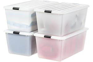 IRIS USA 86 L Plastic Storage Box with Lid and Latches - 4 Pack - BPA-Free, Discreet Organizing Solution, Durable Nestable St