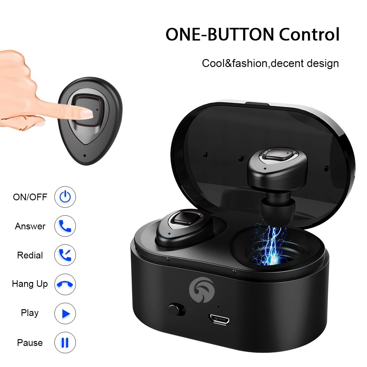 Bluetooth Earbuds - HiFi Stereo Ultralight Sport Wireless Earbuds, Portable Charging Box-Support Wireless Charge, In-Ear Bluetooth Headphones w/Mic for iPhone iPad Android(K5C-metallic)