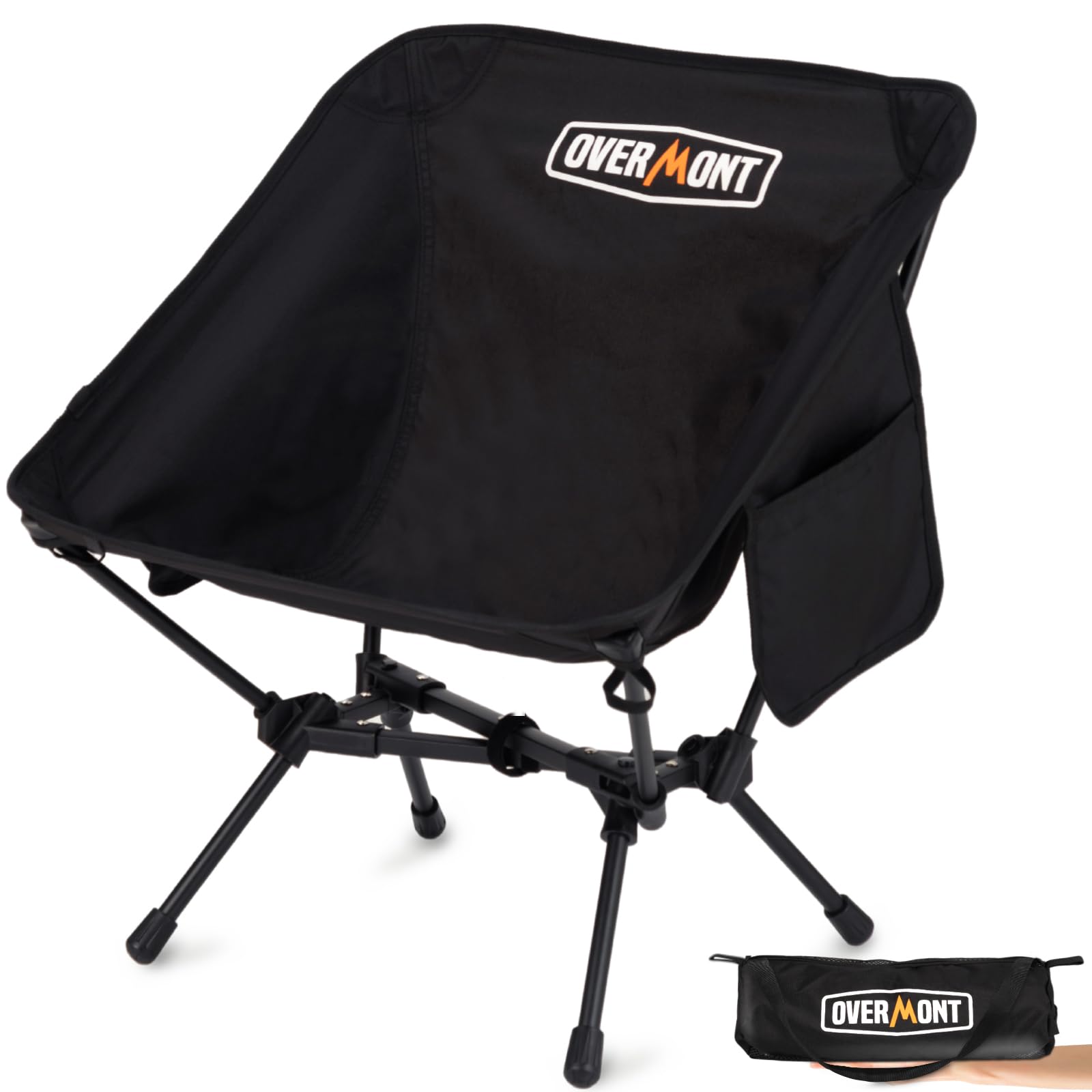 OVERMONT Ultralight Portable Folding Camping Chair with Carry Bag, Compact Lightweight Outdoor Travel Chair for Backpacking, Beach, Hiking & Fishing, 150kg Support