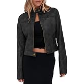 Onedreamer Women's Faux Leather Cropped jackets Casual Vintage Zip Up Stand Collar Motorcycle Short Coat Jacket
