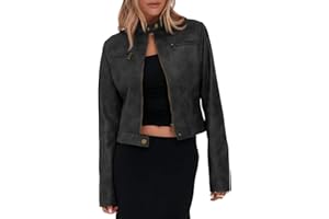 Onedreamer Women's Faux Leather Cropped jackets Casual Vintage Zip Up Stand Collar Motorcycle Short Coat Jacket