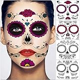 Unomor Day of The Dead Sugar Skull Tattoos Kit, Halloween Tattoos Makeup Set for Party Costume (4pcs)