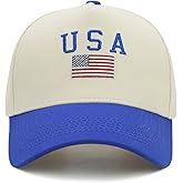American Flag Baseball Cap, Embroidered USA Patriotic Hat, Adjustable Vintage Two-Tone Design for Men & Women