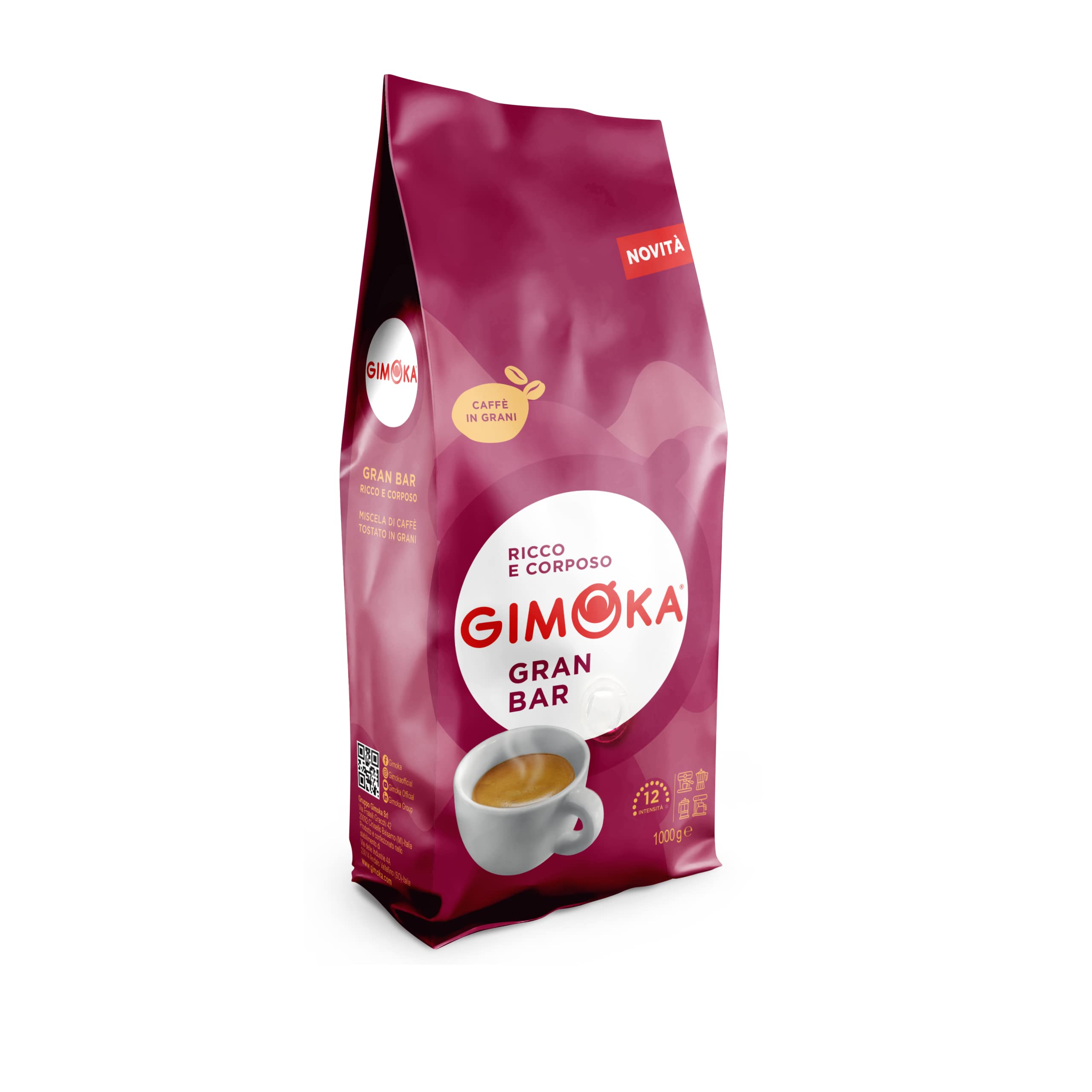 Gimoka – Kaffeebohnen – 1 kg – Gran Bar Mischung – Intensität 12 – hergestellt in Italien – 1kg Packung