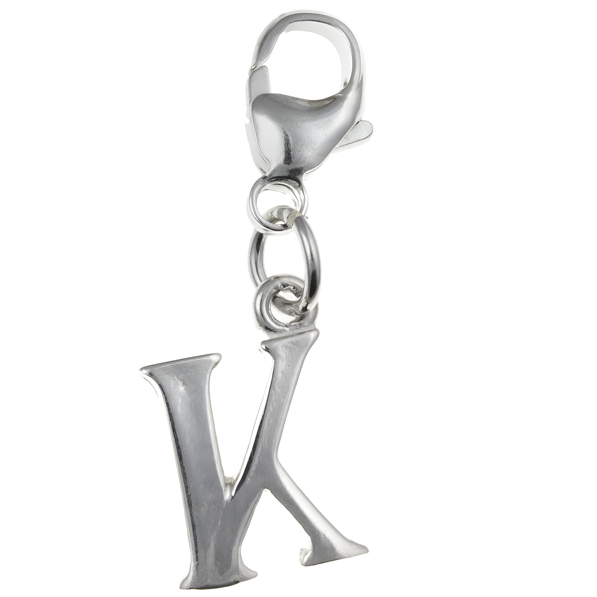 Capital Letter K Alphabet Initial 925 Sterling Silver Clip On Charm Pendant with Lobster Clasp for Women - Plain Polished Letter Charms Compatible with Thomas Sabo Charms Bracelet Necklace — image 1