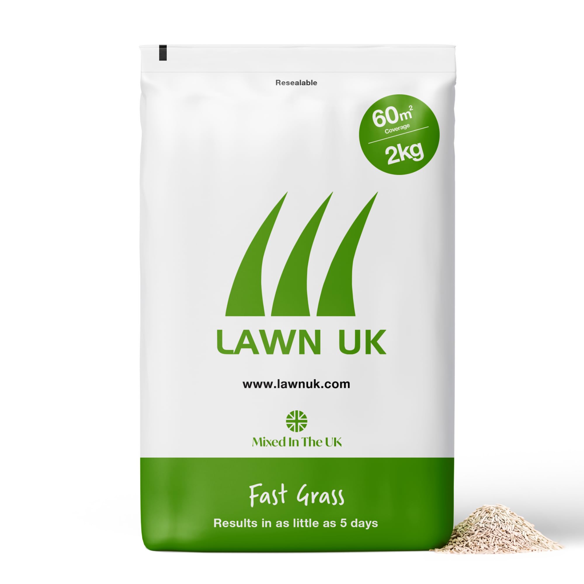 Fast Grass Seed Lawn UK - 2KG - Easy to sow - Fast to Grow & Germinate - 7-10 Days - Hardwearing - Affordable Price - for Small High Traffic Lawns - Quick Renovation