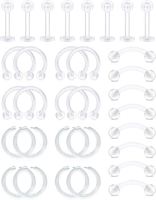 D.Bella 16G Clear Piercing Retainers Flexible Cartilage Helix Daith