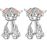 MALOYANVE Highland Cow Earrings Cute Vintage Crystal Sterling Silver Animal Stud Dangle Earrings Jewelry Fun Gifts for Women