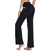 HISKYWIN Inner Pocket Yoga Pants 4 Way Stretch Tummy Control Workout Running Pants, Long Bootleg Flare Pants