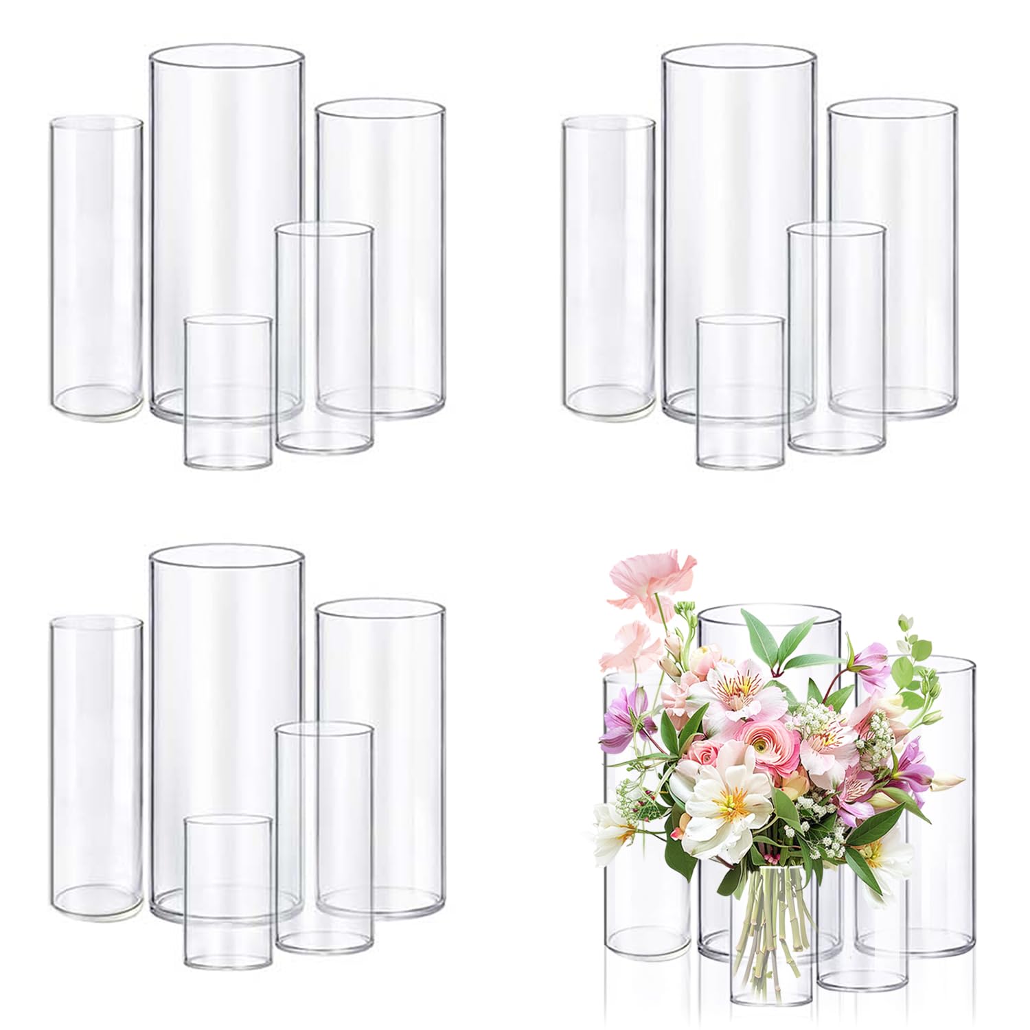 Photo 1 of **PARTIAL SET 9 VASES ** KRNDUMA 15pcs Glass Vase Cylinder Vases for Centerpieces Small Flower Glass Vases Home Decor Centerpiece Table Clear Flower Vase Decorations for Wedding?Holiday 4,6,7.5,8,10 Inch Tall