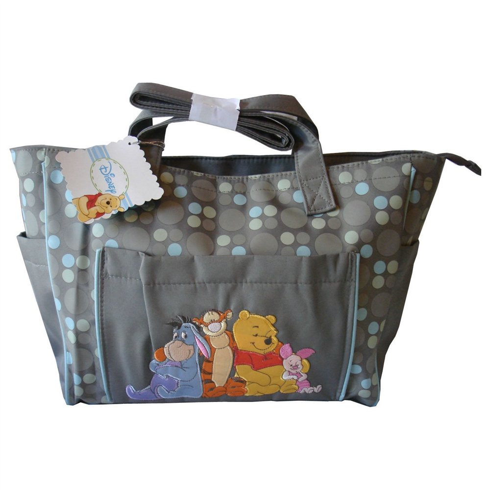 Disney Winnie the Pooh Large Diaper Bag (Gray with Dots