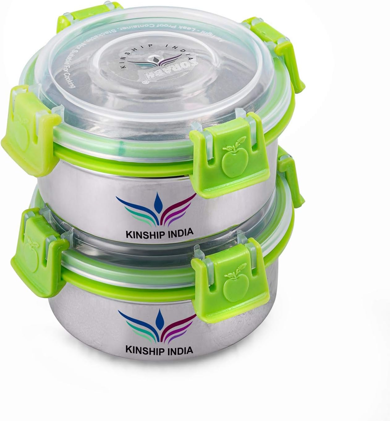 Kinship Smart Lock N Lock Tiffin Bowl 300 ml (10 CM Dia) 2 CONTAINERS Stainless Steel Lunch Box
