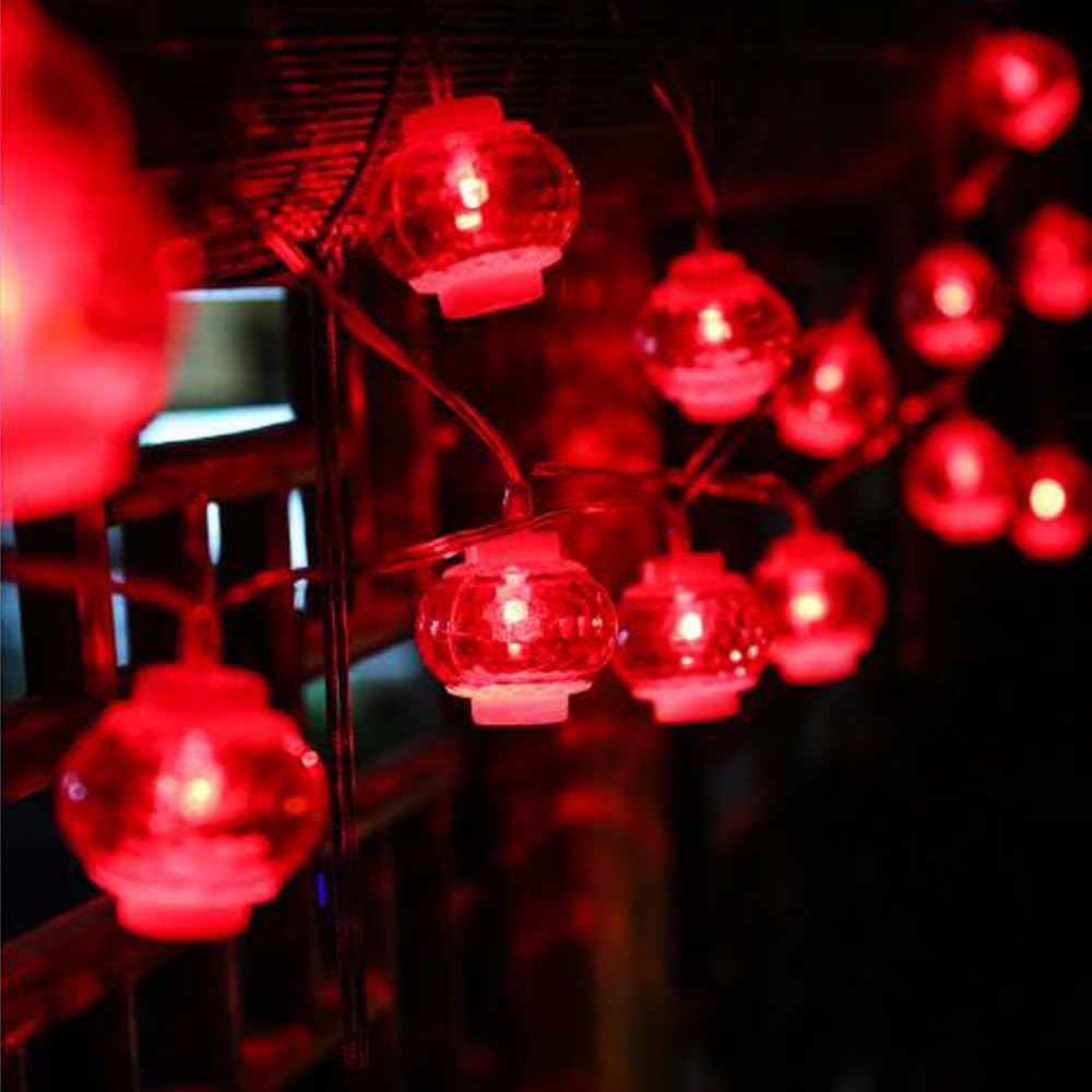 Dreamworth Lanterns String Lights,26.2ft/8M 40 LED Red Lanterns String Lights Battery Operated Fairy String Lights For Wedding, Chinese New Year,Spring Festival,Party Decoration,Christmas(Red Color)