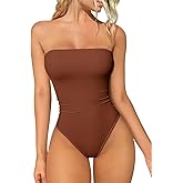 OQQ Womens Tube Bodysuits Strapless Basic Sleeveless Ruched Stretch Classic-Fit Tops Sexy Bodysuits