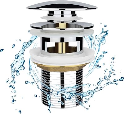 Oladwolf Chrome Basin Sink Waste Pop Up Click Clack Plug Slotted with Overflow