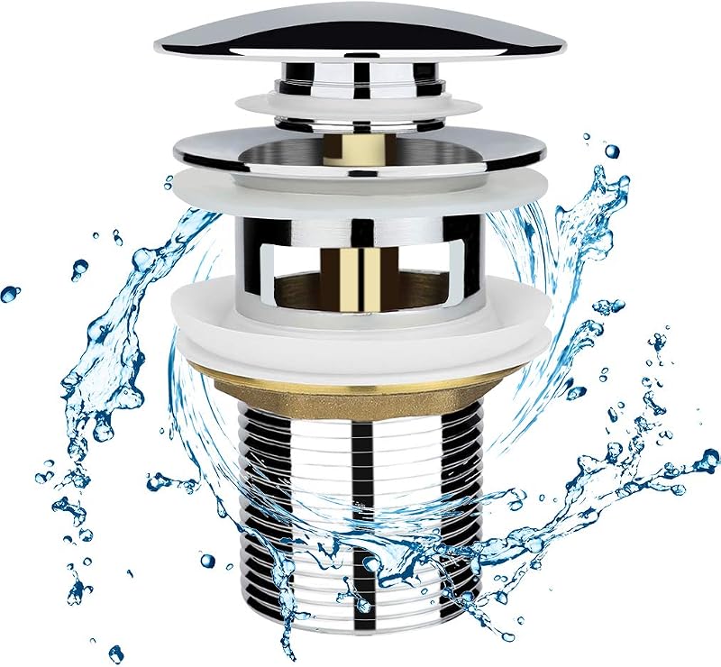 Oladwolf Chrome Basin Sink Waste Pop Up Click Clack Plug Slotted with Overflow
