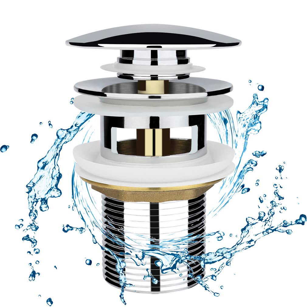 Chrome Basin Sink Waste Modern Pop Up Click Clack Sprung Plug Slotted with Overflow