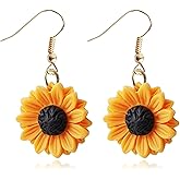 Handmade Resin 4D Sunflower Daisy Flower Drop Dangle Earrings Wooden Little Daisy Flower for Women You are My Sunshine Summer Boho Jewelry-3