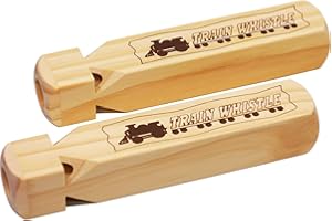 Crystaljun 2 PCS-Wooden Train Whistle Musical Toy for Kids (4 Tone),Theme Birthday Decorations, Goodie Bag Filler, Stocking Stuffers,Train Party Favors, Small Game Prizes, Noisemakers.