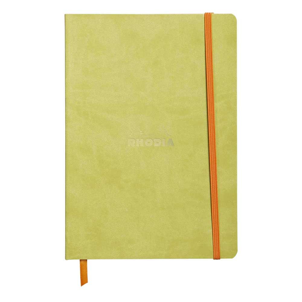 RHODIA 117456C - Anis Soft Notebook - A5 - Dotted Dot - 160 pages - Ivory Clairefontaine Paper 90 g/m - Bookmark, Elastic Closure - Faux Leather Cover - Rhodiarama Collection