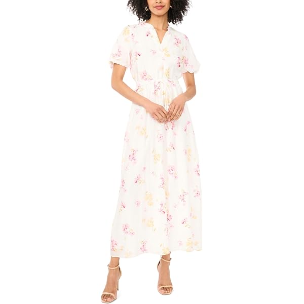 Vince Camuto, Women's, Split Neck Puff Sleeve Maxi Dress, Lemon Cream, X-Small at Amazon Women's Clothing store