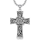 Oseew Irish Cross Knot Necklace Silver for mens Sterling silver Celtic Cross Necklace Male Religious Necklace