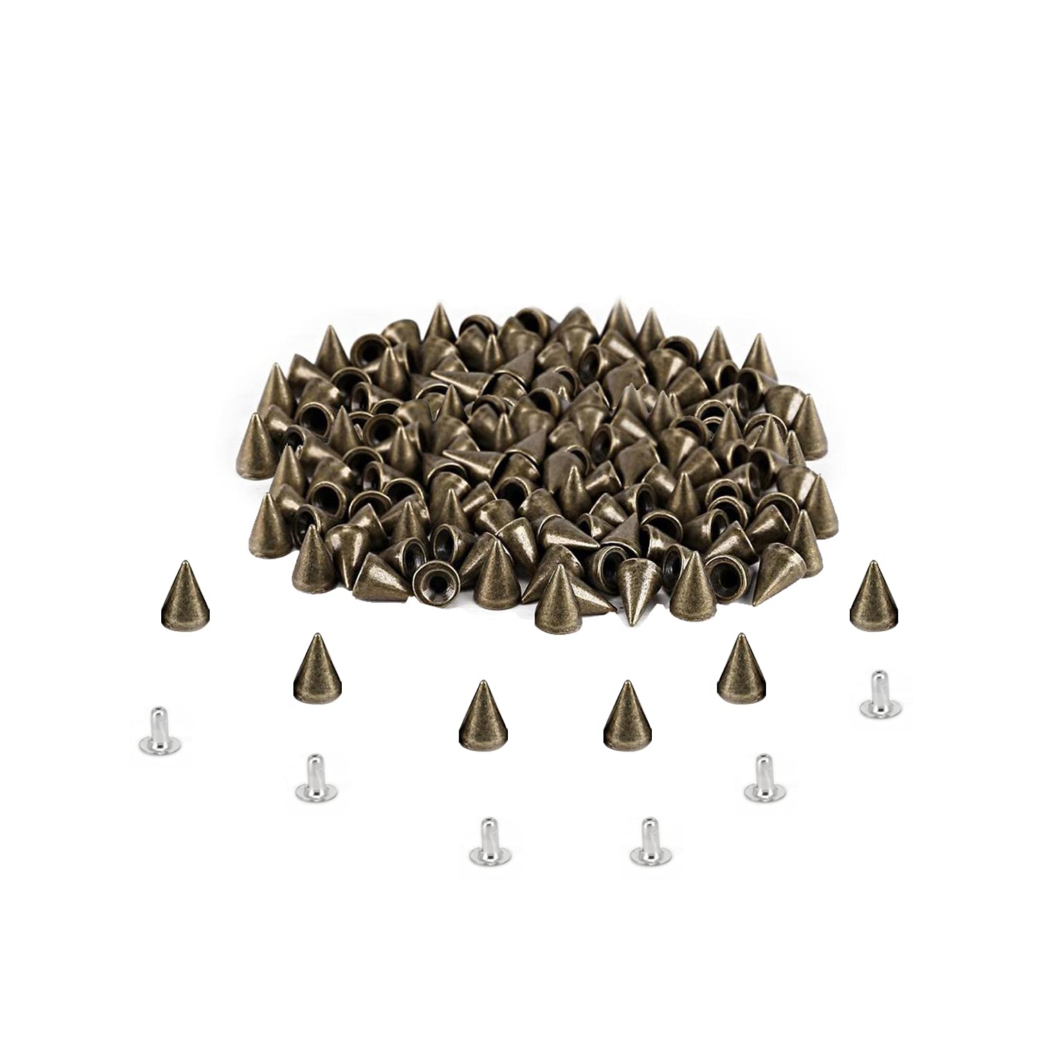 Trimming Shop Bronze 7.5mm x 8mm Brass Spike Cone Studs with Pins for Leather Crafts, Decorative Leather Rivets for Sewing and Clothing Repair, Punk and Goth Accessory, 100pcs