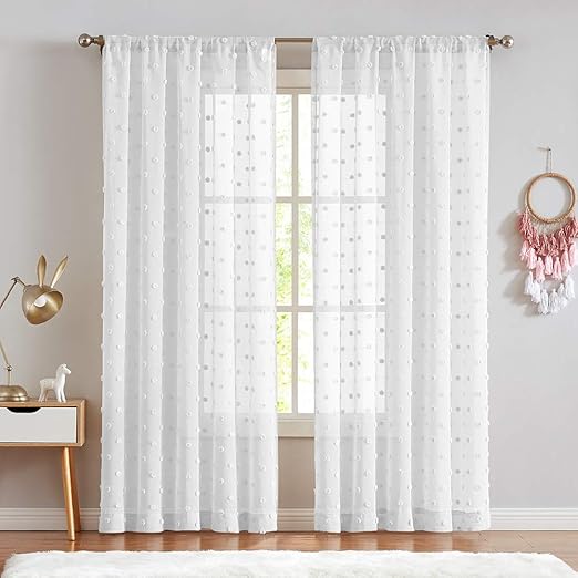 Amazon Com White Semi Sheer Window Curtains Textured Rod Pocket
