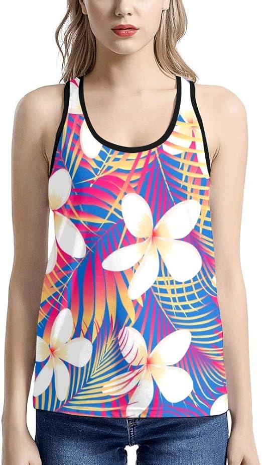 Tank Tops for Women,Tropical Flowers with Leaves,Funny